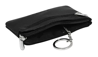 Genuine Leather Key Case Cum Coin Purse-Key  Coin Holder with with Zip and Slip Pocket-Black Leather Key Case by Calfnero-thumb2