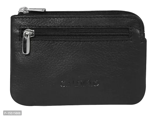 Genuine Leather Key Case Cum Coin Purse-Key  Coin Holder with with Zip and Slip Pocket-Black Leather Key Case by Calfnero-thumb0