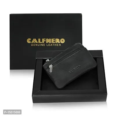 Genuine Leather Key Case Cum Coin Purse-Key  Coin Holder with with Zip and Slip Pocket-Black Leather Key Case by Calfnero-thumb5