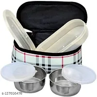 Stainless Steel Lunch Box Set and Roti/Bread Food Grade Plastic Container with Bag Cover-thumb1
