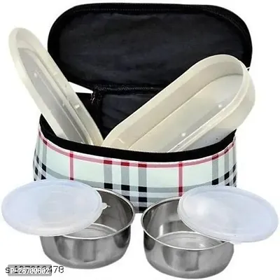 Stainless Steel Lunch Box Set and Roti/Bread Food Grade Plastic Container with Bag Cover-thumb2