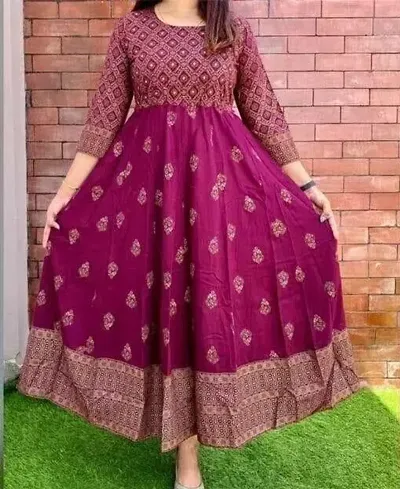 Stylish Rayon Printed 3/4 Sleeves Anarkali Kurti