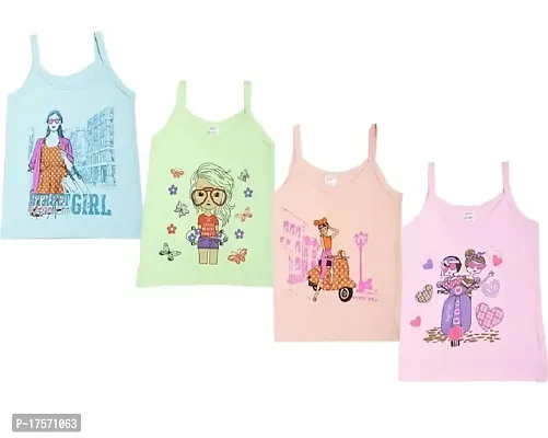 Ganesh Creations SIRTEX Kids Girls Hosiery Cotton Printed Slips Camisoles for Kids Girls|Kids Innerwear (Pack of 4)