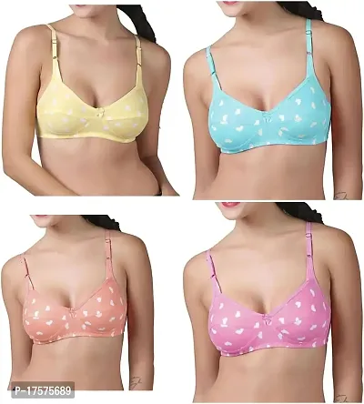 Women's X-Lady Hosiery Cotton Heart Print Dil Bra for Women  Girls - Women's Innerwear, Women's Everyday Bras (Pack of 4)