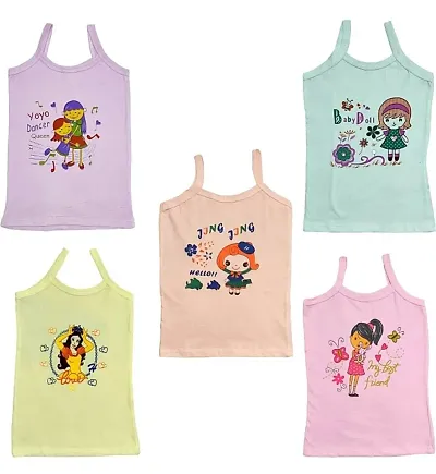 Ganesh Creations SIRTEX Kids Girls Hosiery Cotton Printed Slips Camisoles for Kids Girls|Kids Innerwear (Pack of 5)