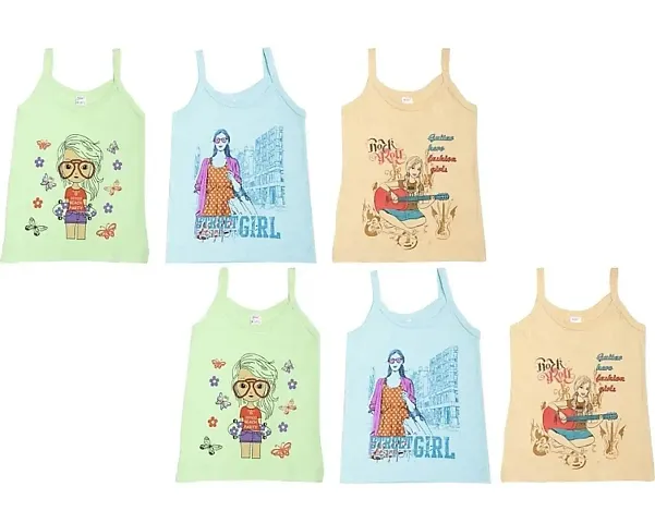 Ganesh Creations SIRTEX Kids Girls Hosiery Cotton Printed Slips Camisoles for Kids Girls|Kids Girls Innerwear (Pack of 6)