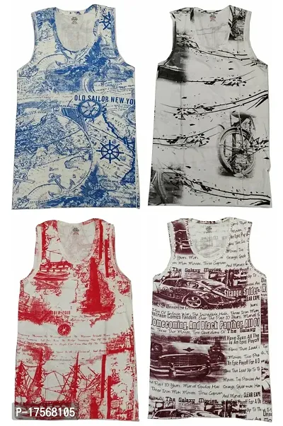 Ganesh Creations Mens Sirtex Printed Cotton Regular Fit Vest for Men  Boys|Mens Vest (Pack of 4)