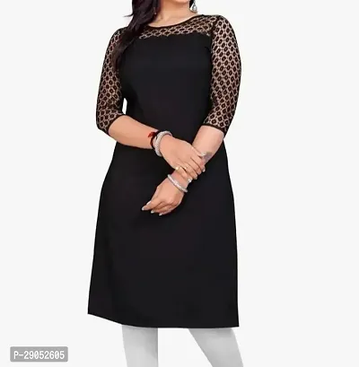 Stylish Black Cotton Self Pattern Kurta For Women-thumb0