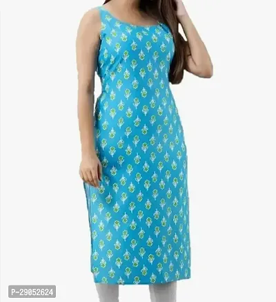 Stylish Blue Cotton Self Pattern Kurta For Women-thumb0