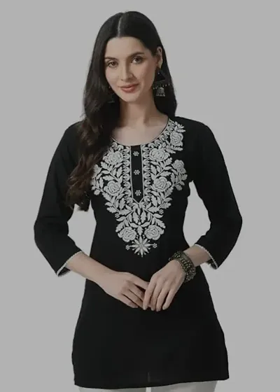 Stylish Rayon Chikan Embroidered Short Kurti