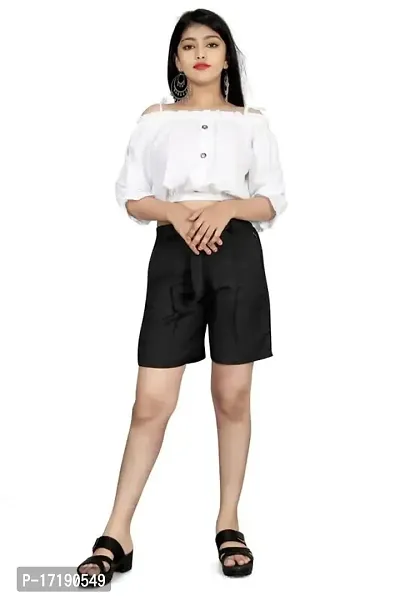 VROXA CREATION Kids/Girls Designer Casual Wear White Top  Black Shorts clothing set