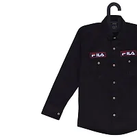 RED FOGG Kid's Pure Cotton Shirt Casual Round Neck Spread Collar Solid Color Shirt for Boys Full Sleeve - 1 Piece Black-thumb2