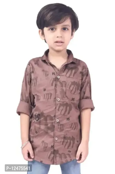 RED FOGG Vailly Kid's Punch Print Cotton Casual Shirt for Boys Length 34 inch (8-9 Years,Ligst Coffe,F4)-thumb0