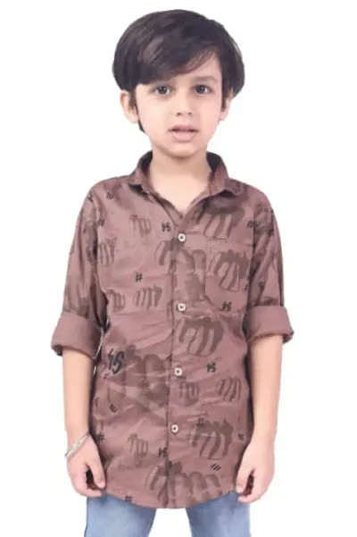 RED FOGG Vailly Kid's Punch Print Cotton Casual Shirt for Boys Length 34 inch (8-9 Years,Ligst Coffe,F4)