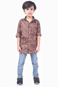 RED FOGG Vailly Kid's Punch Print Cotton Casual Shirt for Boys Length 34 inch (8-9 Years,Ligst Coffe,F4)-thumb2