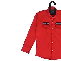 RED FOGG Kid's Pure Cotton Shirt Casual Round Neck Spread Collar Solid Color Shirt for Boys Full Sleeve - 1 Piece Red-thumb2