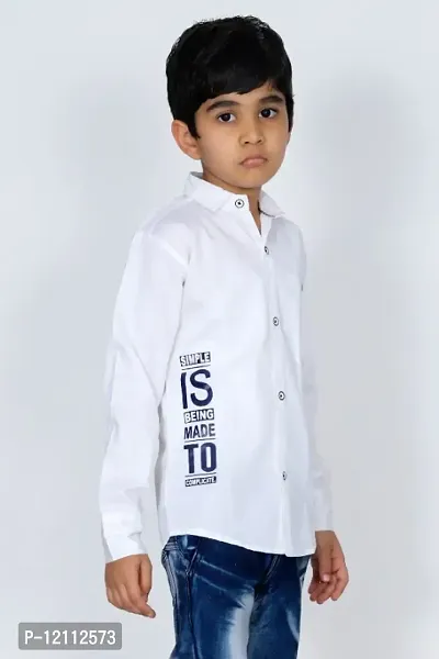 Kids Casual Printed Full Sleeve Shirt  For Boys Pack Of 1 (White)