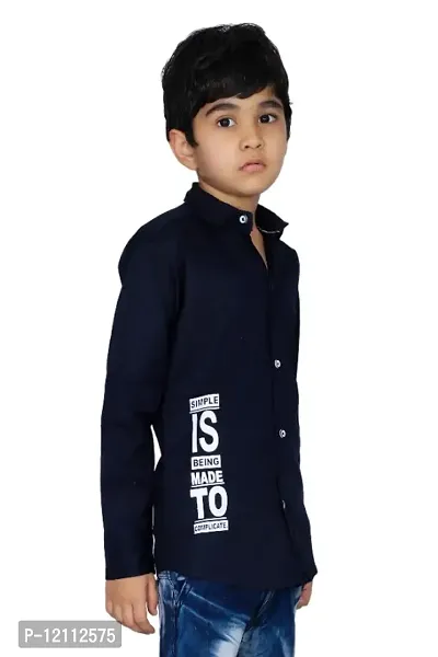 Kids Casual Printed Full Sleeve Shirt  For Boys Pack Of 1 (Blue)