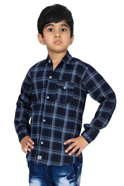 Kids Casual Shirt Full Sleeve Checkered/Checks Shirts For Boys Pack of 1 (Blue)