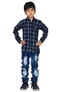 Kids Casual Shirt Full Sleeve Checkered/Checks Shirts For Boys Pack of 1 (Blue)-thumb1