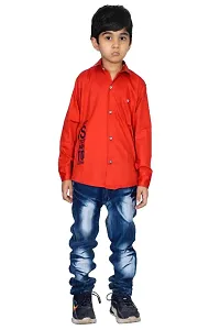 Kids Casual Printed Full Sleeve Shirt  For Boys Pack Of 1 (Peach Red)-thumb1