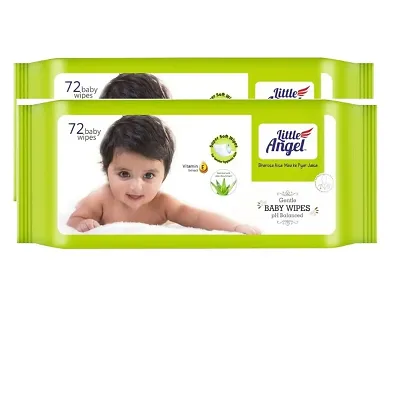 Little Angel Super Soft Cleansing Baby Wipes, 432 Count, Enriched with Aloe vera  Vitamin E, pH Balanced, Dermatologically Tested  Alcohol-free, Pack of 2, 72 count/pack