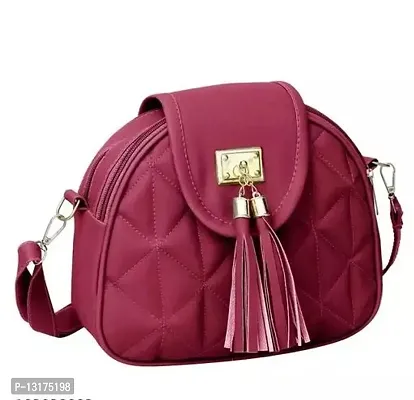 Stylish Maroon PU Self Pattern Sling Bags For Women-thumb0