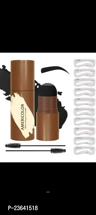 Girl Beauty Eyebrow Stamp Stencil Kit, One Step Brow Stamp Makeup Powder, Reusable Eyebrow Stencils Shape Thicker And Fuller Brows, Waterproof Long Lasting (Light Brown)