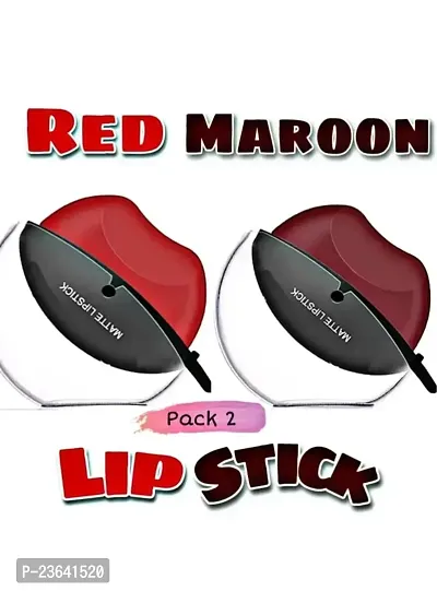 Lip Shape Apple Lipstick Long Lasting Waterproof- Matte Lipstick (Red Maroon, 20 G)-thumb0