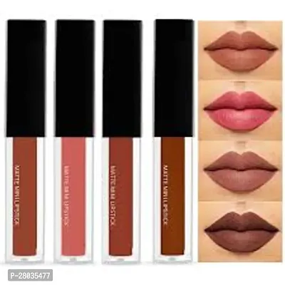 Mini Lipsticks Combo Pack of 4 Liquid Matte Lipstick Set, Nude Edition-thumb0