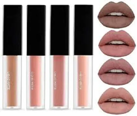 Mini Lipsticks Combo Pack of 4 Liquid Matte Lipstick Set, Nude Edition