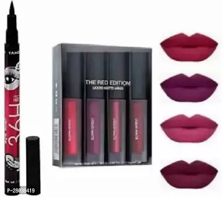 Red Edition 4 Mini Matte Lipstick with 36H Eyeliner (pack of 5)  (Red, 12 ml)-thumb0