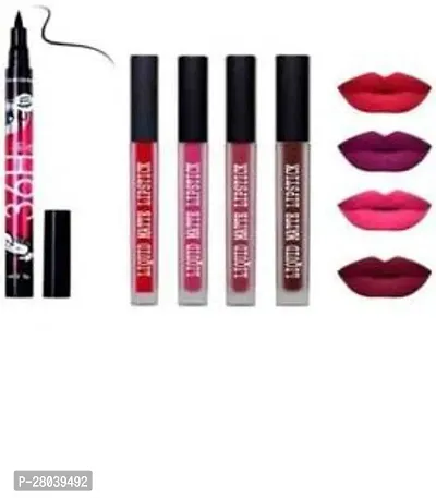 Red Edition 4 Mini Matte Lipstick with 36H Eyeliner (pack of 5)  (Red, 12 ml)