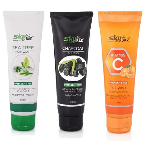 Skybar Vitamin C Tube Face Wash With Charcoal Face Wash  Tea Tree Tube Face wash 100ml Each