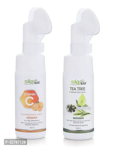 Skybar Vitamin C  Tea Tree Foaming With Built in Brush for Deep Cleansing Face Wash (2*150ml)