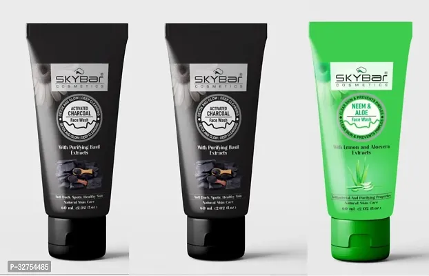 Skybar 2 Piece Charcoal Tube Face Wash With Neem   Aloe Vera Tube Face wash 60ml Each