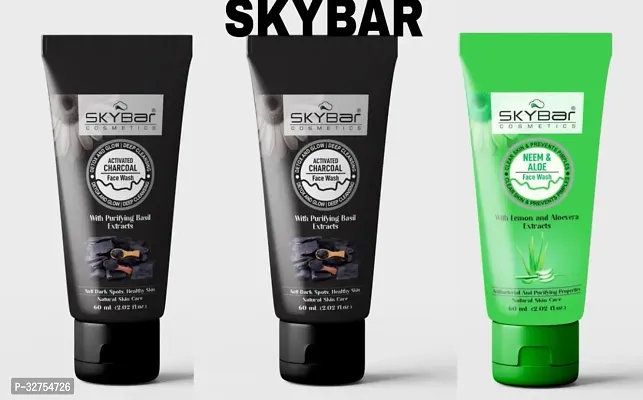 Skybar 2 Piece Charcoal Tube Face Wash With Neem   Aloe Vera Tube Face wash 60ml Each