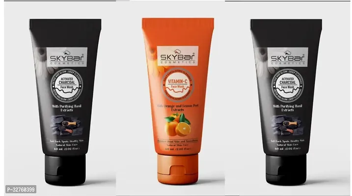 Skybar 2 Piece Charcoal Tube Face Wash With Vitamin C Tube Face wash 60ml Each