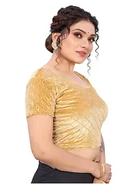 RTI GROUP Round Neck Lycra Hosiery Stretchable Elbow Sleeve Readymade Saree Blouse for Women Stylish (Free Size, Cream)-thumb1