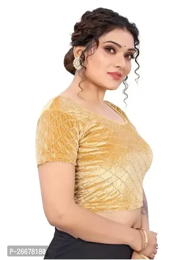 RTI GROUP Round Neck Lycra Hosiery Stretchable Elbow Sleeve Readymade Saree Blouse for Women Stylish (Free Size, Cream)-thumb2