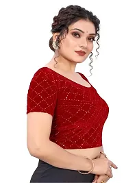 RTI GROUP Round Neck Lycra Hosiery Stretchable Elbow Sleeve Readymade Saree Blouse for Women Stylish (Free Size, Maroon)-thumb1