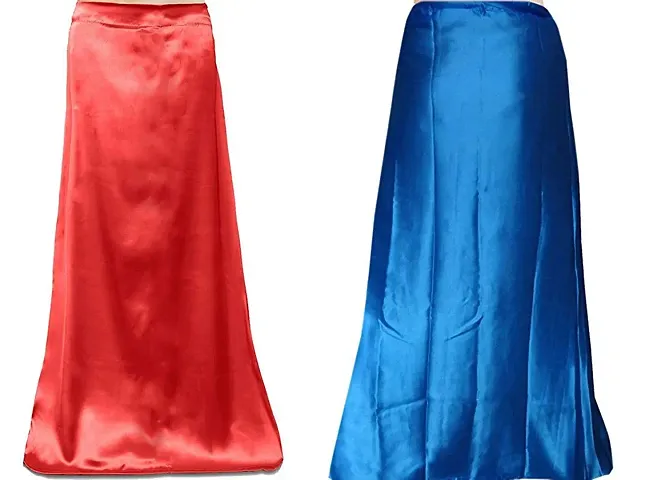 RTI GROUP Combo Women's Silk Saree Satin Petticoat Inskirt (Medium Peach,Blue) Pack of 2 (RTI-059)