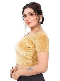 RTI GROUP Round Neck Lycra Hosiery Stretchable Elbow Sleeve Readymade Saree Blouse for Women Stylish (Free Size, Cream)-thumb2