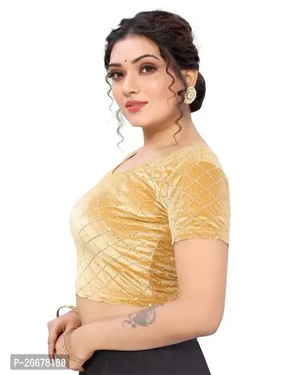 RTI GROUP Round Neck Lycra Hosiery Stretchable Elbow Sleeve Readymade Saree Blouse for Women Stylish (Free Size, Cream)-thumb3