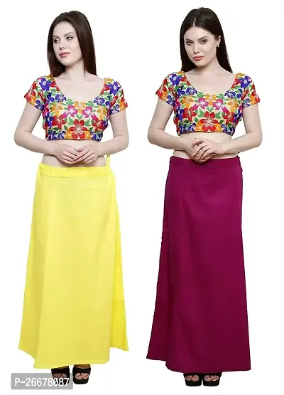 RTI GROUP Combo of Women's Cotton Lemon Yellow and Magenta Color Best Indian Inskirt Saree Petticoats (RTI-113)-thumb0