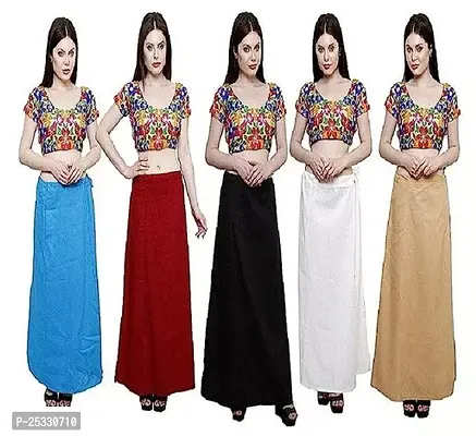 Women's Cotton Inskirt Saree Petticoats (Multicolour, Free Size) -Combo of 5-thumb0