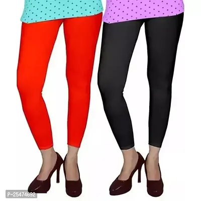 Classic Cotton Lycra Solid Leggings for Women, Pack of 2-thumb0