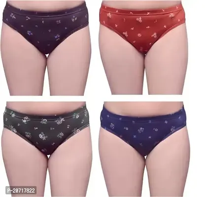 Stylish Multicoloured Cotton Printed Briefs For Women Pack Of 4