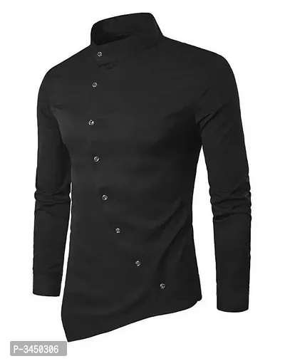 Men's Black Cotton Blend Solid  Long Sleeves Slim Fit Casual Shirt