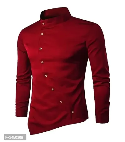 Men's Maroon Cotton Blend Solid  Long Sleeves Slim Fit Casual Shirt